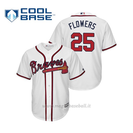 Maglia Baseball Uomo Atlanta Braves Tyler Flowers Cool Base Majestic 1ª2019 Bianco